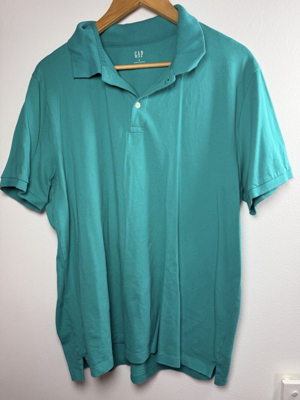 GAP Men’s XL Stretch Pique Polo Shirt Teal Cotton Blend Short Sleeve Classic